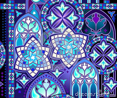 Seamless pattern ornament. Abstract background with beautiful stain glass. Fantasy texture of medieval gothic windows. Luxury Vector Illustration