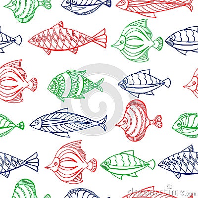 Seamless pattern of ornamental fish. Vector Illustration