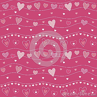 Seamless pattern with ornamented sweet hearts Vector Illustration