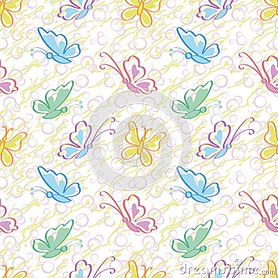 Seamless pattern, outline colorful butterflies Vector Illustration