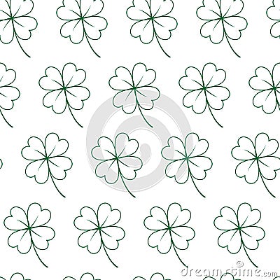 Seamless pattern of Outline four leaf clover. Design concept St. Patrick greeting or many other uses Vector Illustration