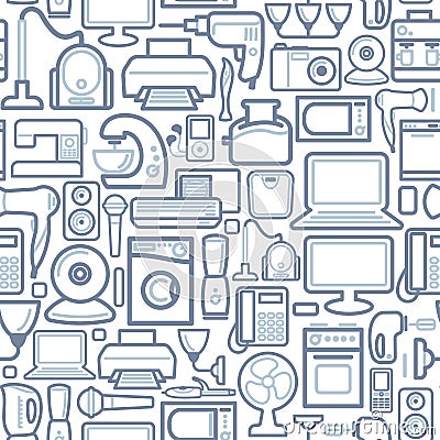Seamless pattern of outline home appliances icons Vector Illustration