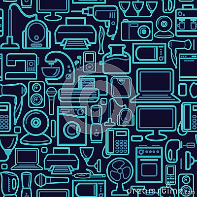 Seamless pattern of outline home appliances icons Vector Illustration