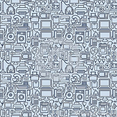 Seamless pattern of outline home appliances icons Vector Illustration