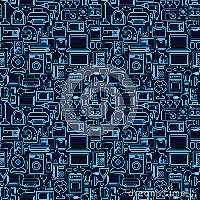 Seamless pattern of outline home appliances icons Vector Illustration