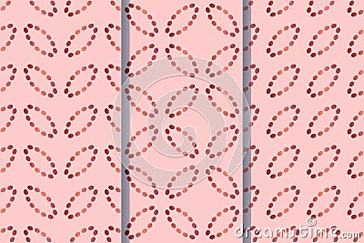 Seamless pattern with ovals of dotted lines. Vector background in shades of pink. Set of 3 seamless patterns Stock Photo