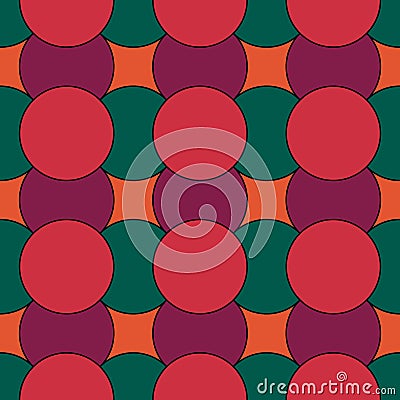 Seamless pattern. Overlapping circles texture. Color figures background. Ethnic motif. Quilts ornament. Geometric backdrop. Vector Illustration