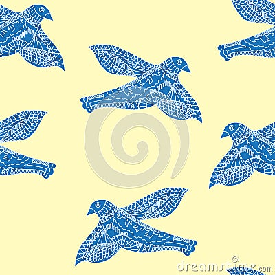 Seamless pattern with painted flying bird background. Vector ill Vector Illustration