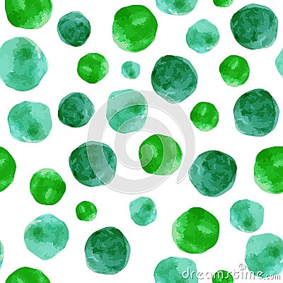 Seamless pattern with painted watercolor green polka dots Stock Photo