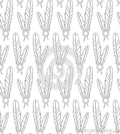 Seamless pattern with paired feathers on white background Vector Illustration