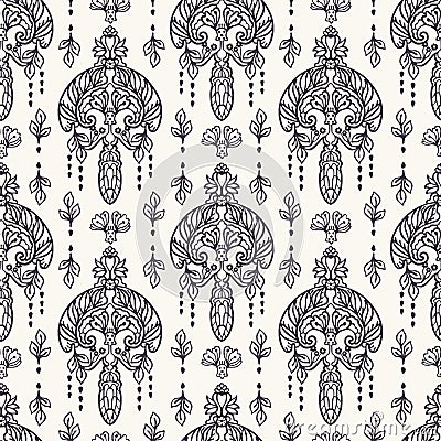 Seamless pattern paisley foulard motif. Traditional arabesque damask background. Vector ethnic vintage swatch Stock Photo