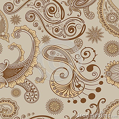 Seamless Pattern Paisley Style brown color background Stock Photo