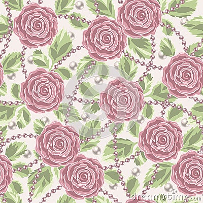 Seamless pattern with pale pink vintage roses Vector Illustration