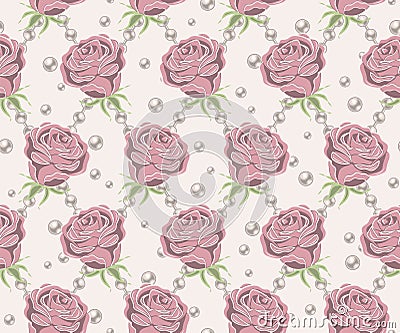 Seamless pattern with pale pink vintage roses Vector Illustration