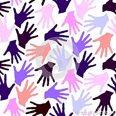 Seamless pattern with palm prints. Symbol of racial and national equality, friendship, happy childhood, world peace, unity of Stock Photo