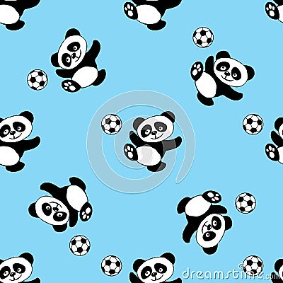 Seamless pattern with panda play soccer Vector Illustration