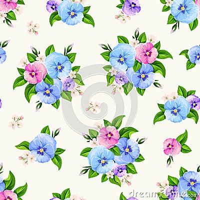 Seamless pattern with pansy flowers. Vector illustration. Vector Illustration