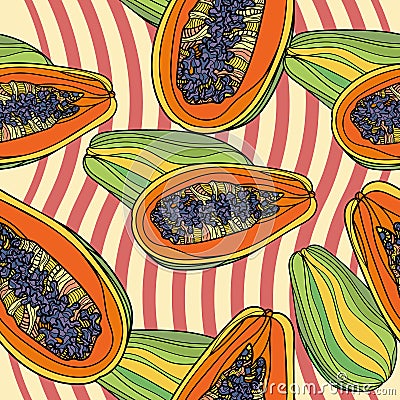 Seamless pattern with papaya. Vector Illustration