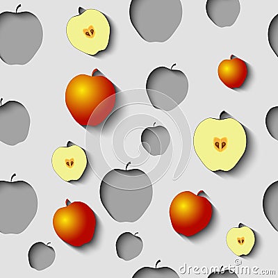 Seamless Pattern with paper cut apples and some gold. Vector Illustration