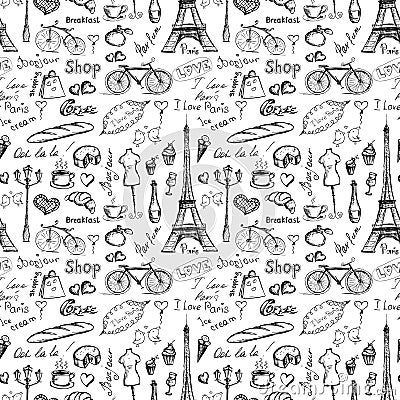 Seamless pattern Paris symbols Vector Illustration