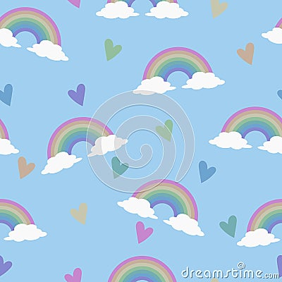 Rainbows and Colorful Hearts Seamless Pattern Vector Illustration