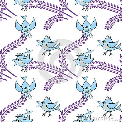 Seamless pattern, pattern, childrens illustration - birds and spikes Vector Illustration