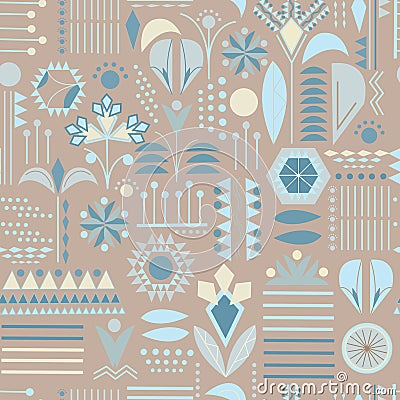 Seamless pattern of patterns and geometric shapes. Textile ornament for fabric, tile, wallpaper and paper Vector Illustration