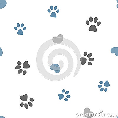 Seamless pattern paws and hearts. Vector Illustration