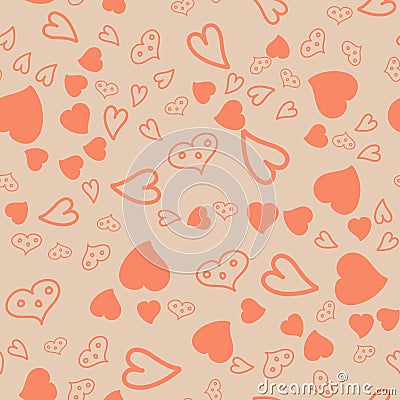 Seamless pattern, peach heart illustration for textiles Cartoon Illustration