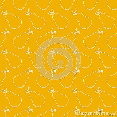 Seamless pattern with pear. White flat icon pear on color background. Linear icon fruit set. Modern design for print on fabric Vector Illustration