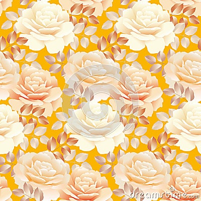 Seamless pattern of pearl color yellow rose. Vector Illustration