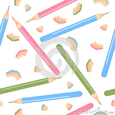 Seamless pattern with pencil and shavings on a white background. Stock Photo