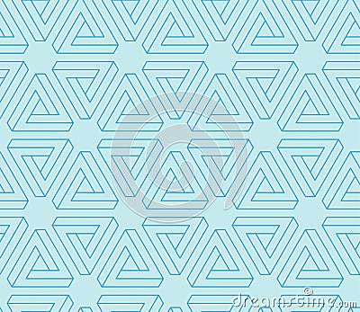 Seamless pattern penrose triangle icon. Impossible vector geometric shape object. Optical illusion illustration. Infinity 3D Vector Illustration