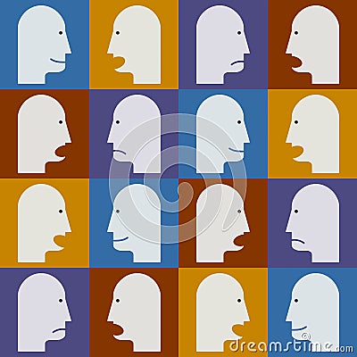 Seamless pattern. People's faces with different emotions (temper Vector Illustration