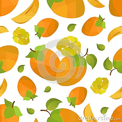 Seamless pattern persimmon and flower Vector Illustration