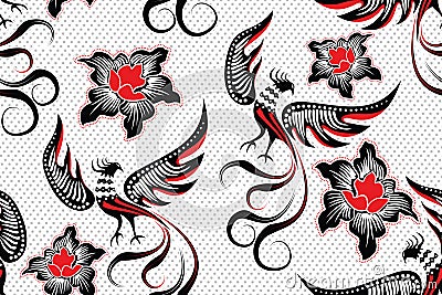 Seamless pattern with phoenix vector Illustration Vector Illustration