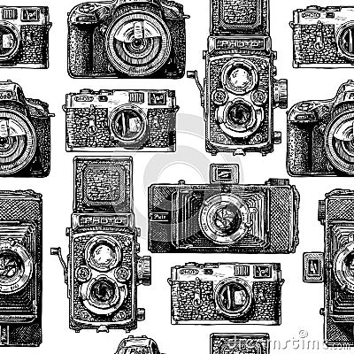 Seamless pattern with photo cameras Vector Illustration