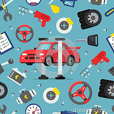 Seamless pattern with pictures of auto spare parts Vector Illustration