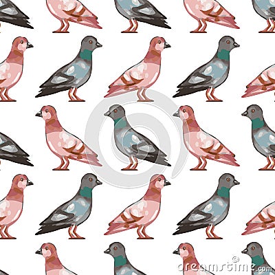 Seamless pattern with pigeons Vector Illustration