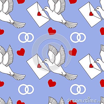 Seamless pattern. pigeons fly with an envelope in their beak. wedding card. eps10 vector illustration. Vector Illustration