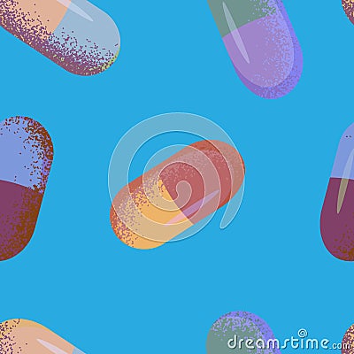 Seamless pattern of pills of different colors with noise. Vector Illustration