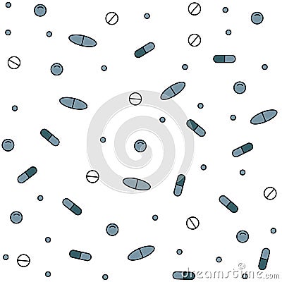 Seamless pattern with pills and tablets on white background Vector Illustration