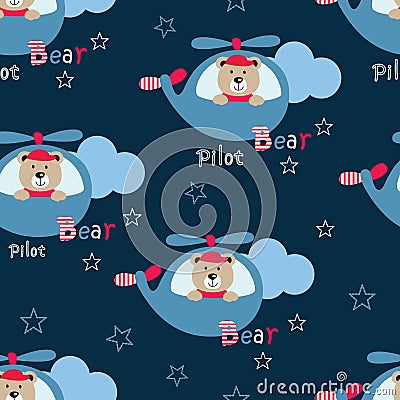 Seamless pattern with pilot bears Vector Illustration
