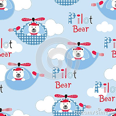 Seamless pattern with pilot bears Vector Illustration