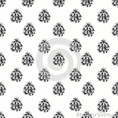 Seamless pattern with pine cones. Hand draw. Drawing markers Stock Photo