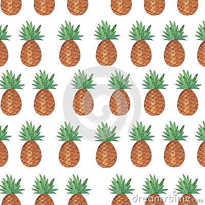 Seamless pattern with pineapple isolated on white background. Cartoon Illustration