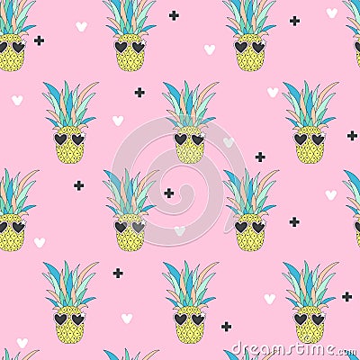 Seamless pattern with Pineapple in pop-art style Vector Illustration