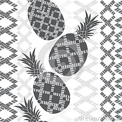 Seamless pattern with pineapples and geometric designs. Stock Photo