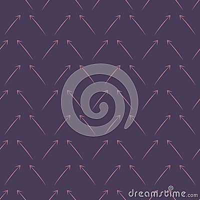 Seamless pattern of pink arrows on a dark background. Diagonal Direction Up. Drawn Cursor. Doodle arrows. Vector. Vector Illustration