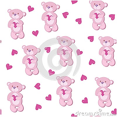 A seamless pattern with pink bear Vector Illustration